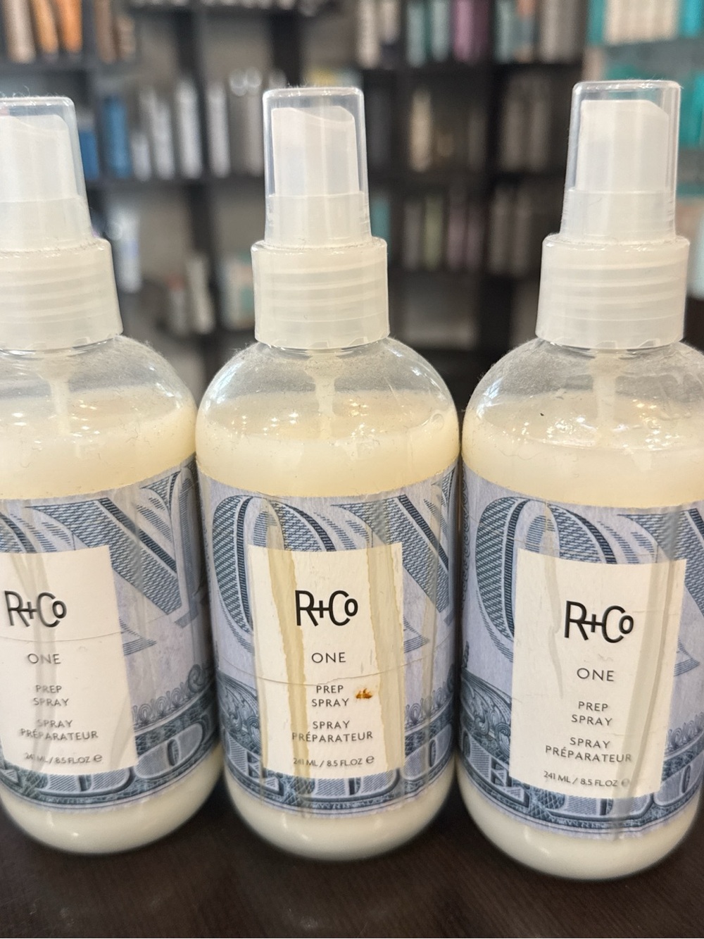 Qty 3 of R+Co ONE Prep Spray - Cream Bottle with Blue Label